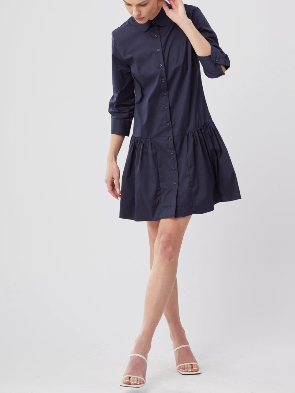 The Shirt by Rochelle Behrens Navy Gathered Hem Shirt Dress